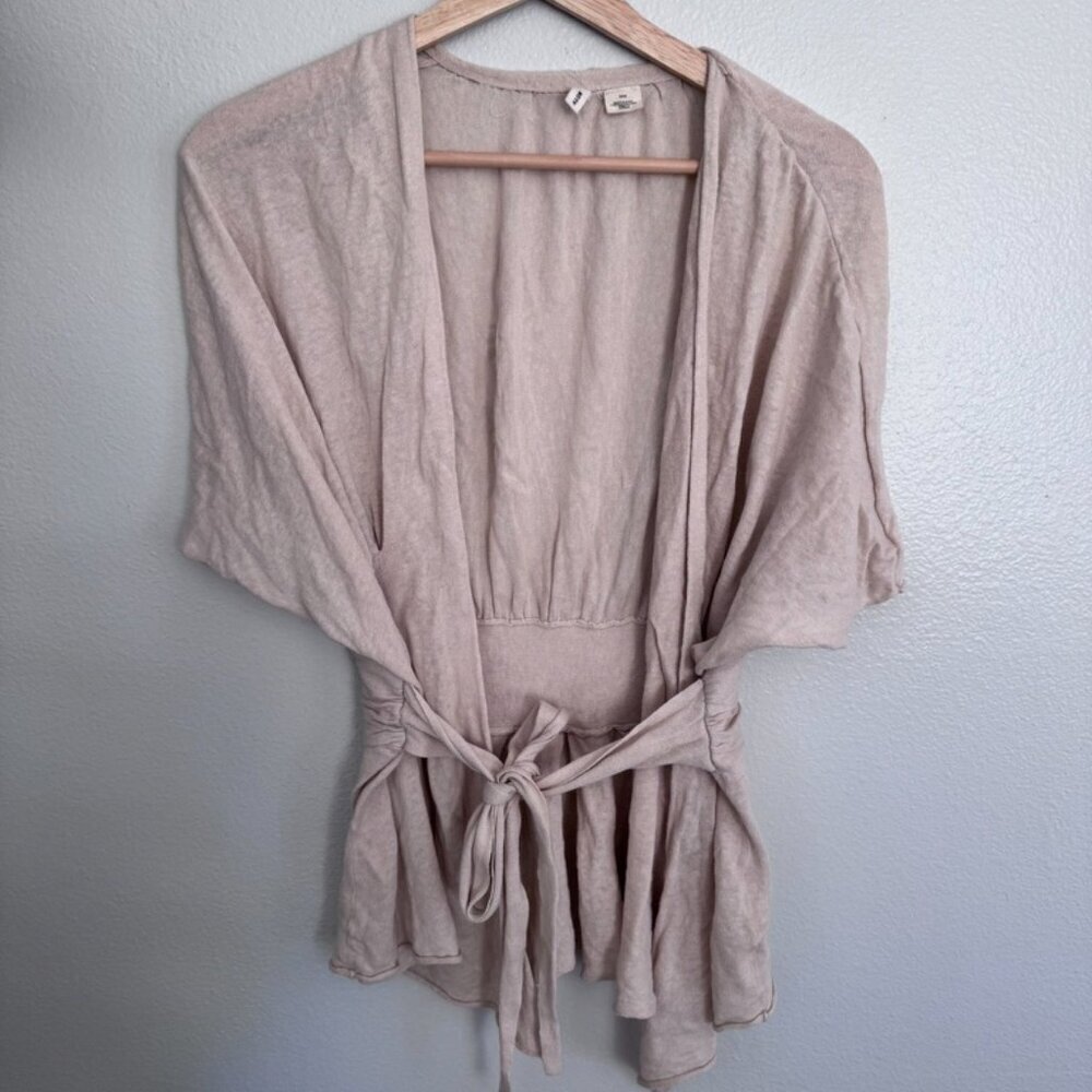 Linen & Cotton Anthropologie MOTH Linen Blend Wrap Peplum Cardigan Top - Medium - Picture 2 of 7